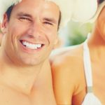 happy couple smile when relax hot tub