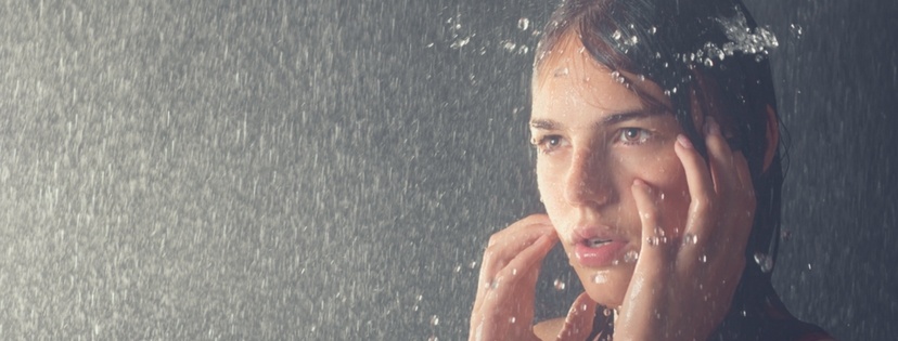 The girl take bath with rain shower head