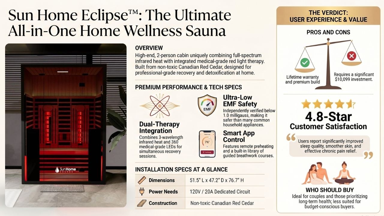 Sun Home Eclipse™ 2-Person Red Light & Infrared Sauna Overview